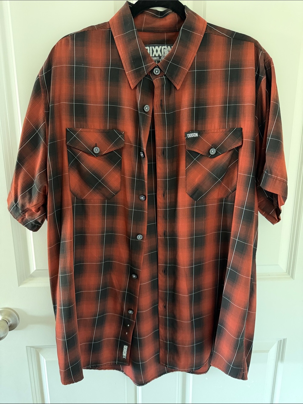 DIXXON ‘THE OLD IRON’ Red and Black Plaid Short-Sleeve Button-Down Bamboo Blend